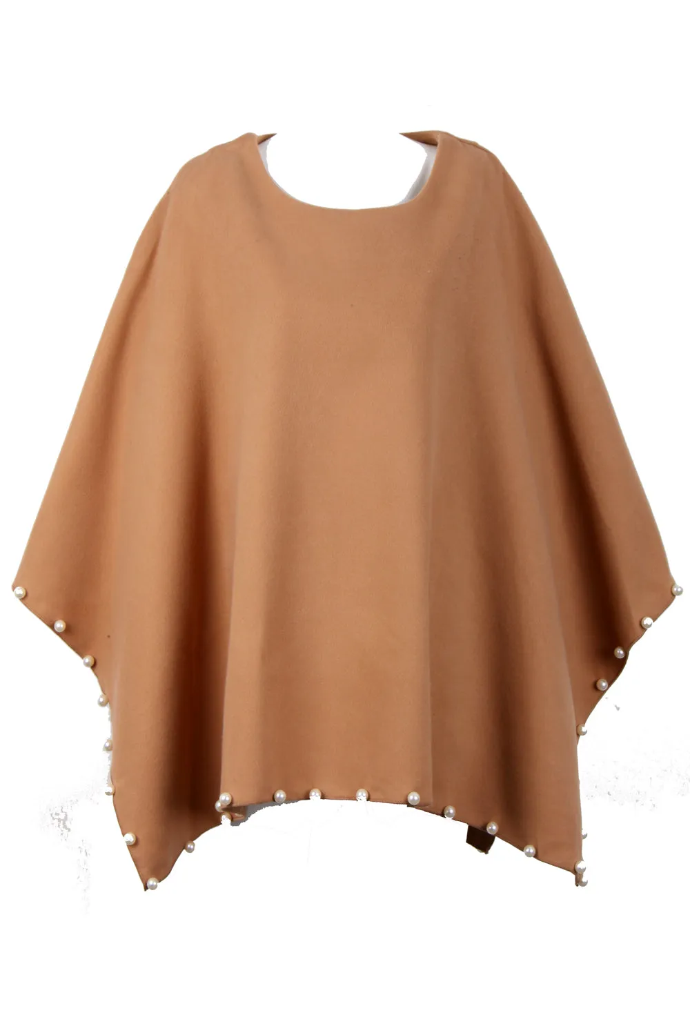 Oversized Felt Pull Over Poncho with Pearl Detail