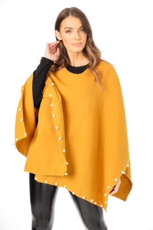 Oversized Felt Pull Over Poncho with Pearl Detail