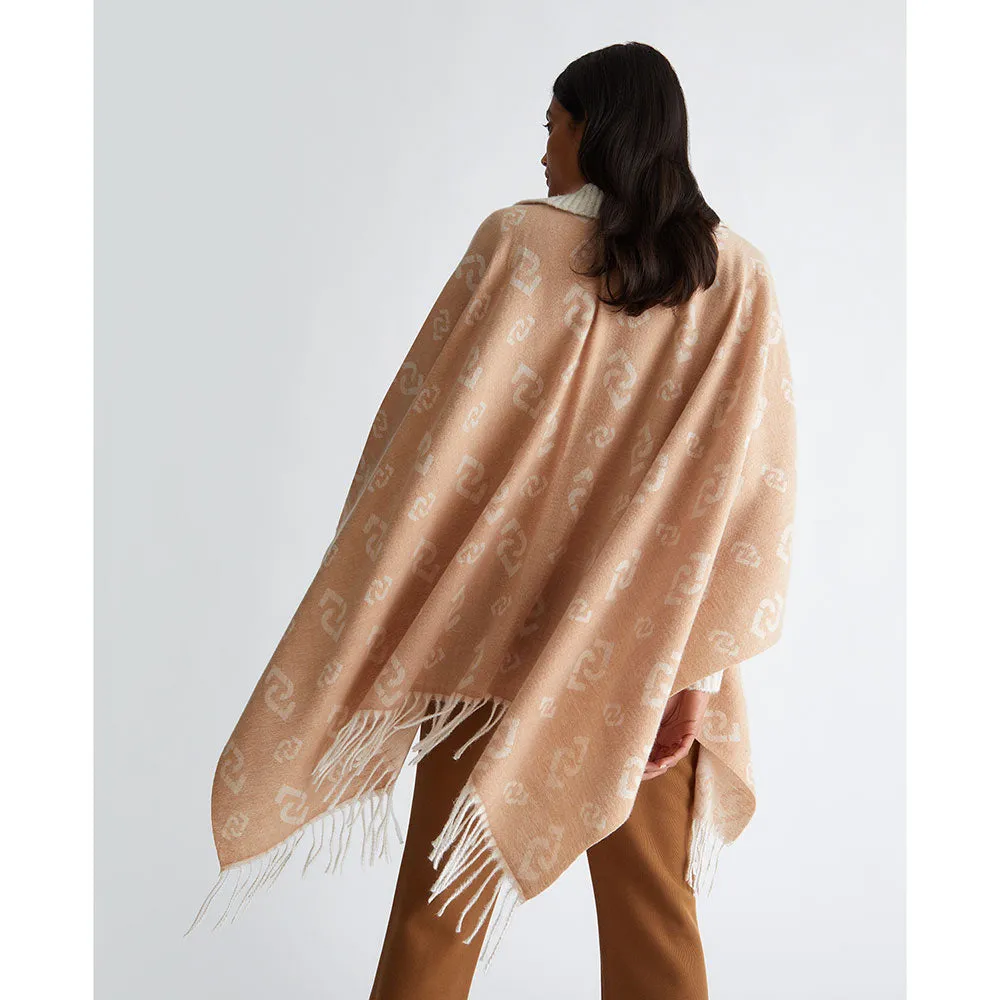 Poncho Donna LIU JO in Tessuto Garzato con Logo Jacquard All Over color Cammello