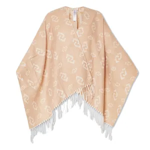 Poncho Donna LIU JO in Tessuto Garzato con Logo Jacquard All Over color Cammello