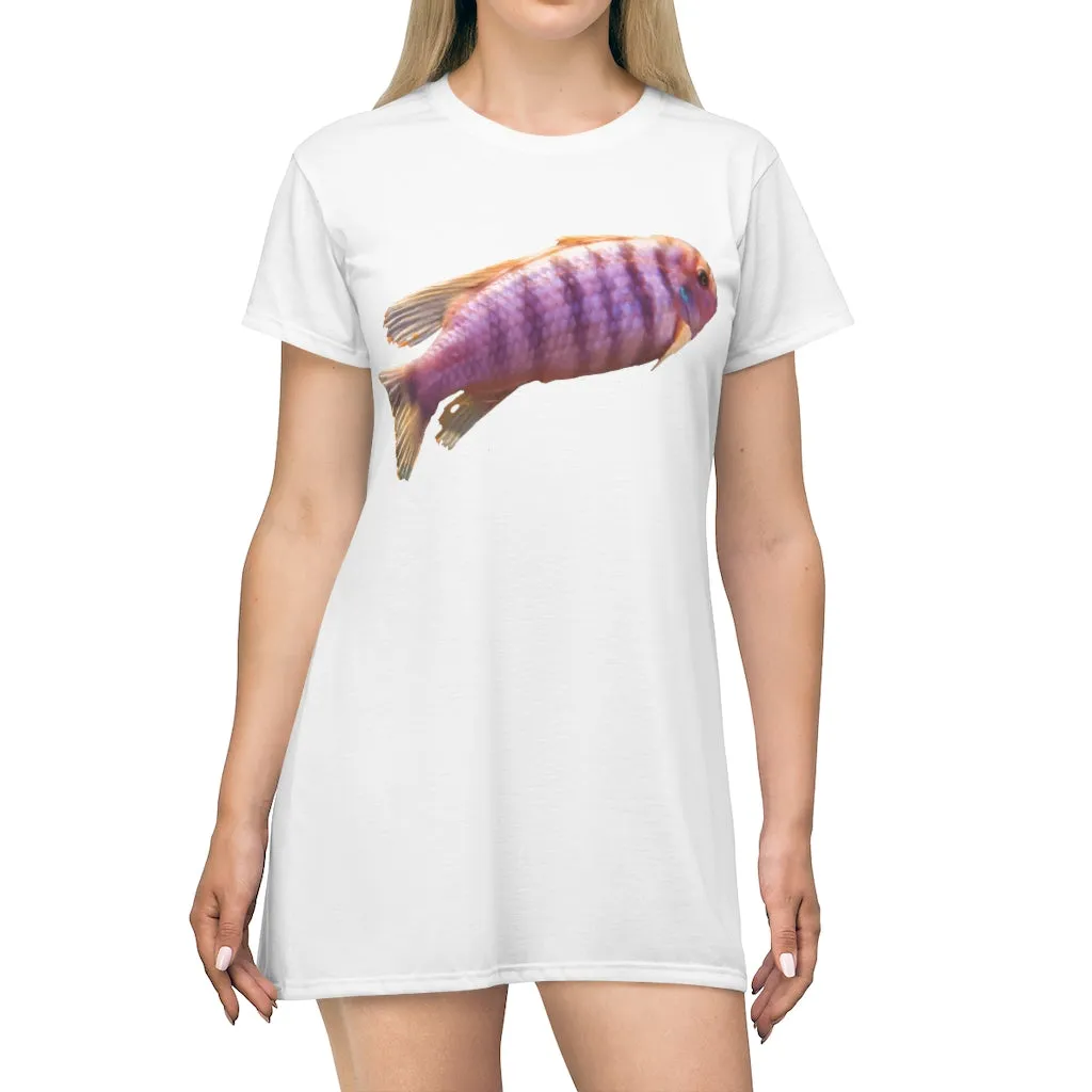 Purple Fish All Over Print T-Shirt Dress