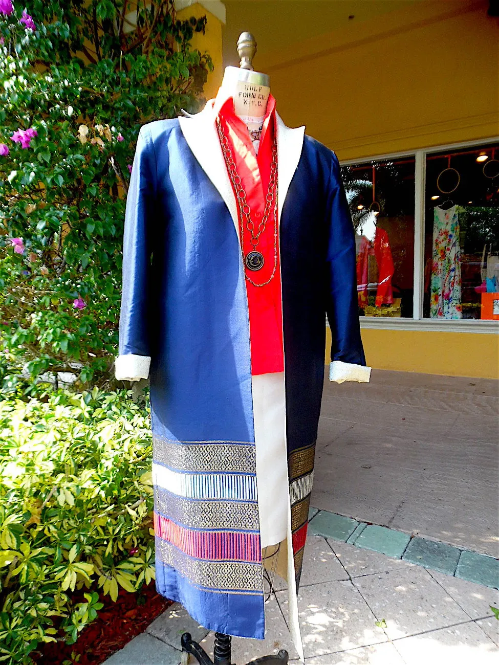 Reversible Silk Opera Coat Red White and Blue