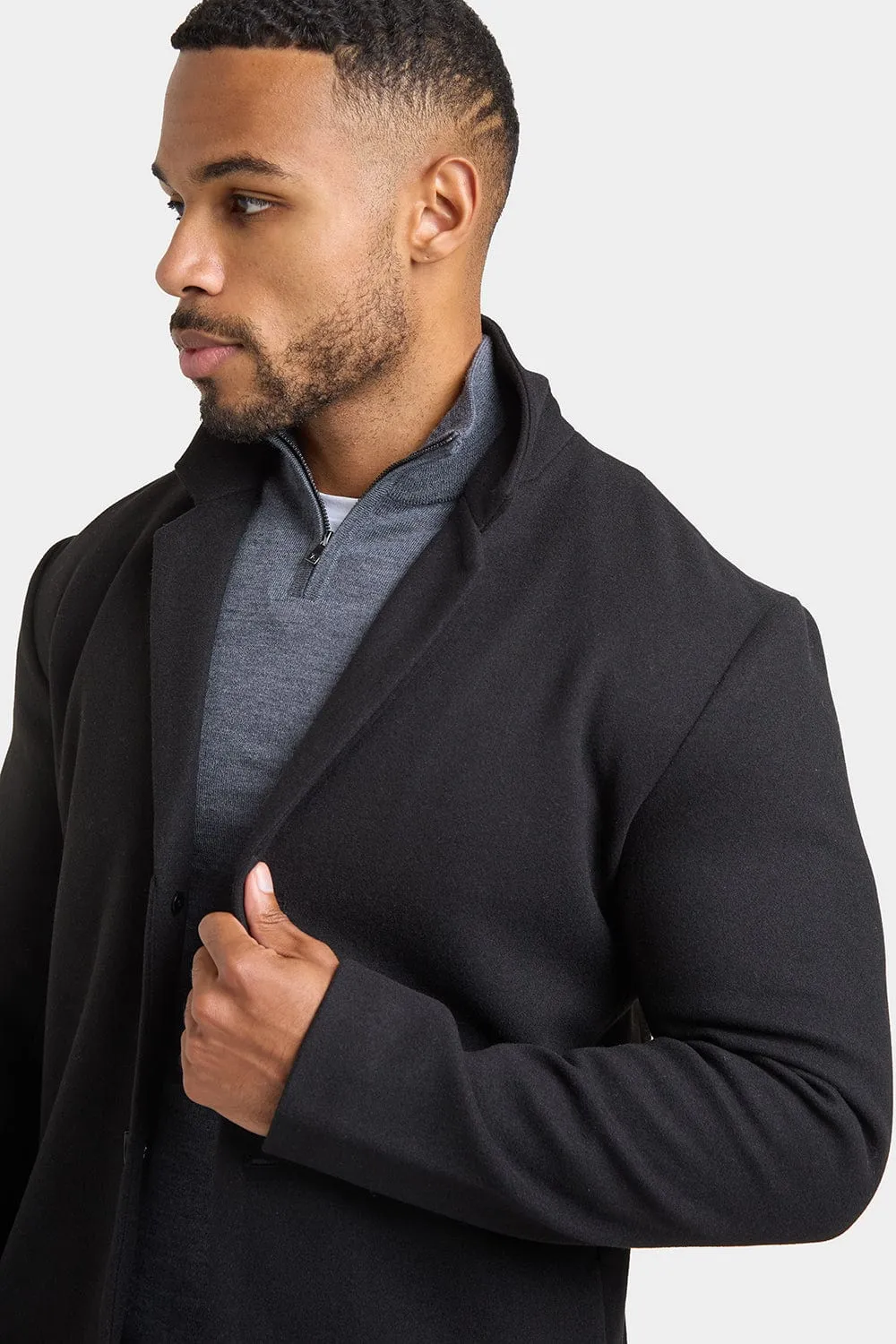 Single Breasted Overcoat in Black