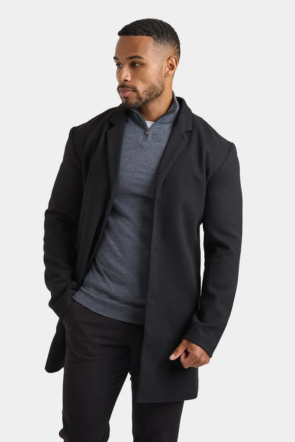 Single Breasted Overcoat in Black