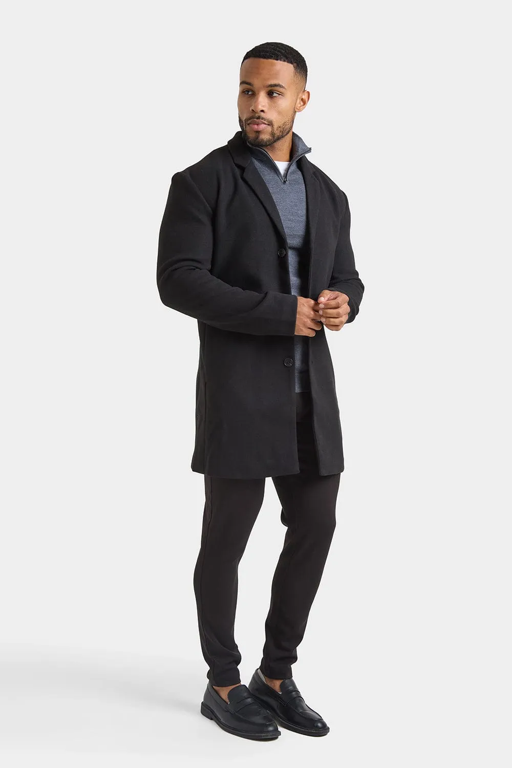 Single Breasted Overcoat in Black