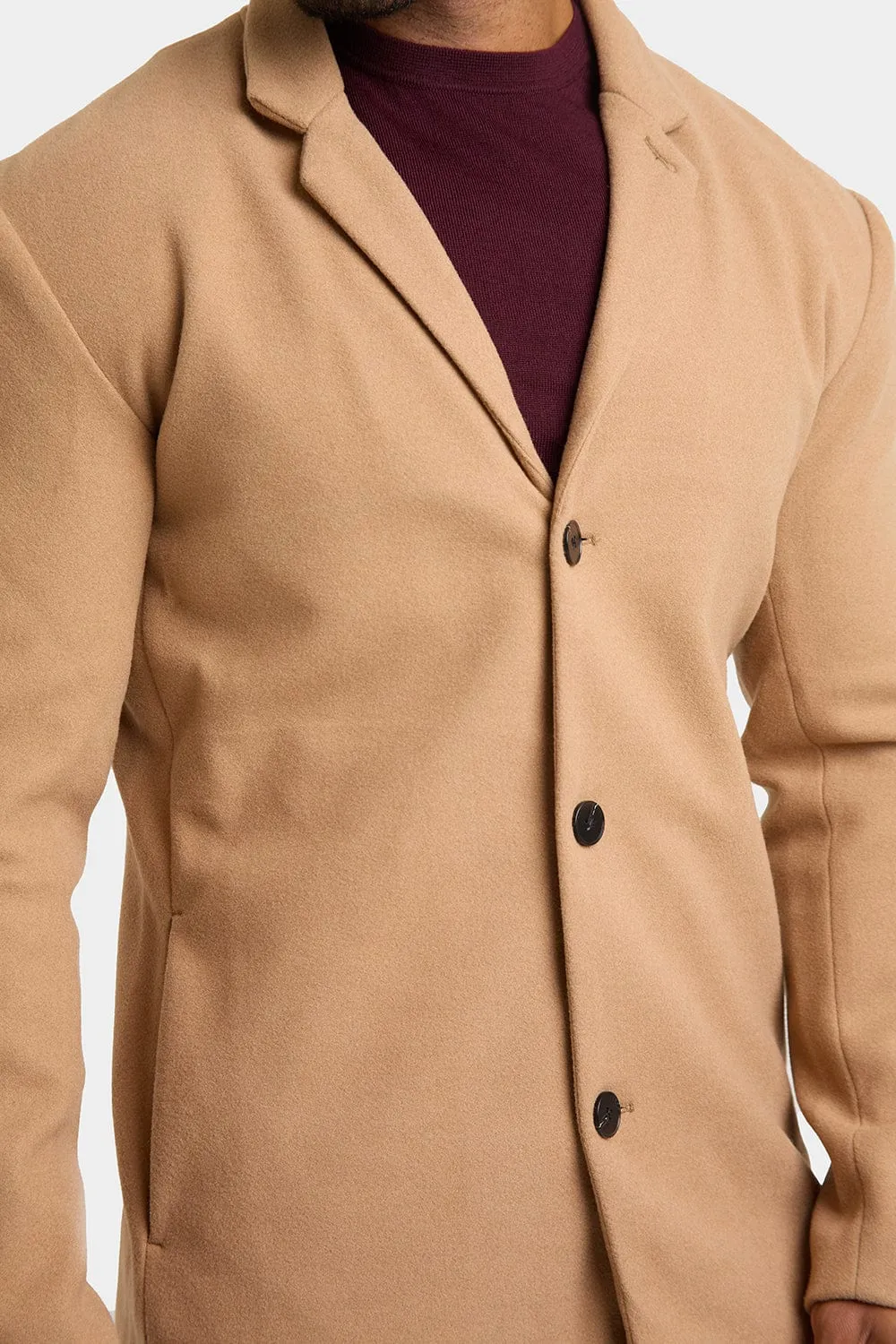 Single Breasted Overcoat in Camel