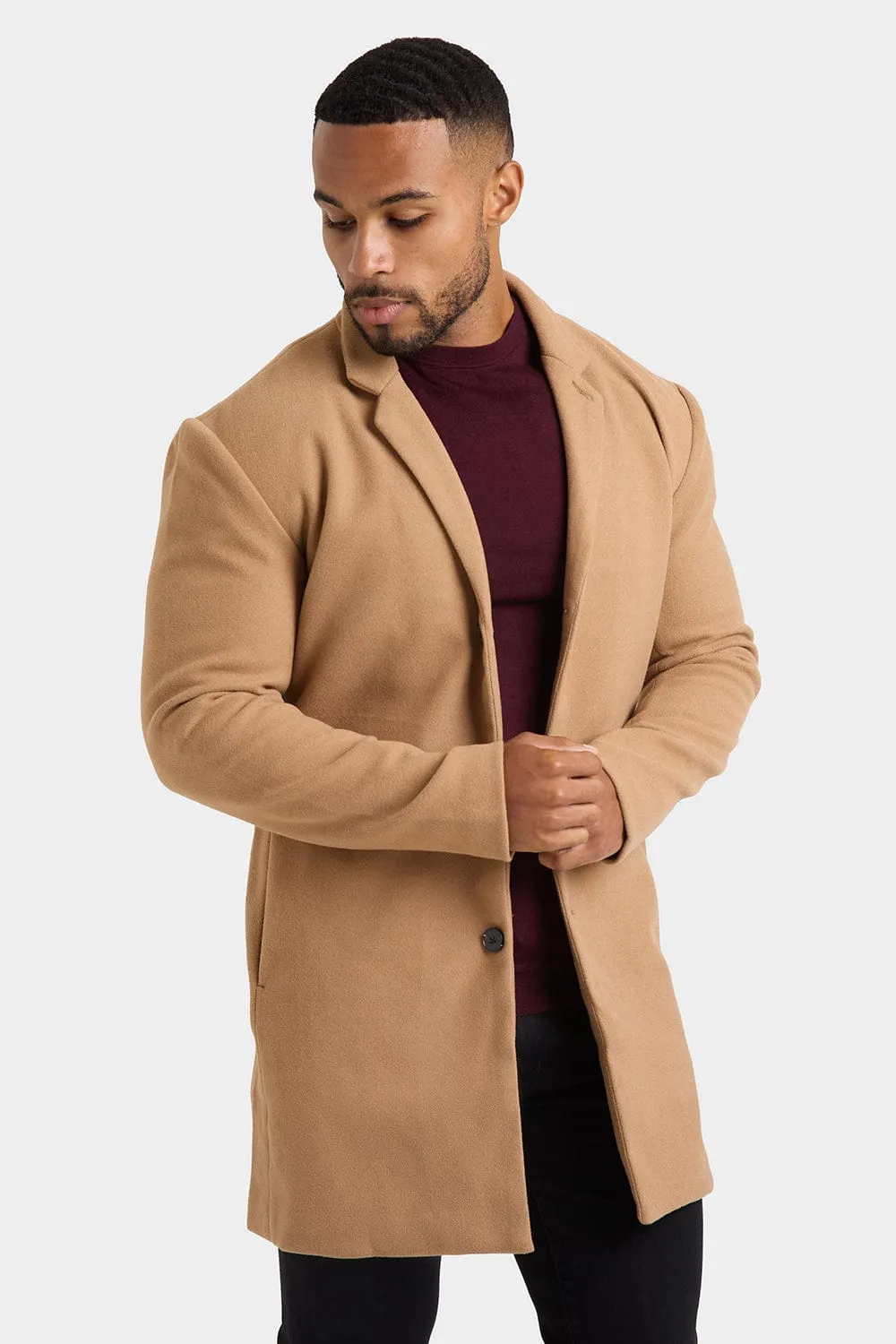 Single Breasted Overcoat in Camel