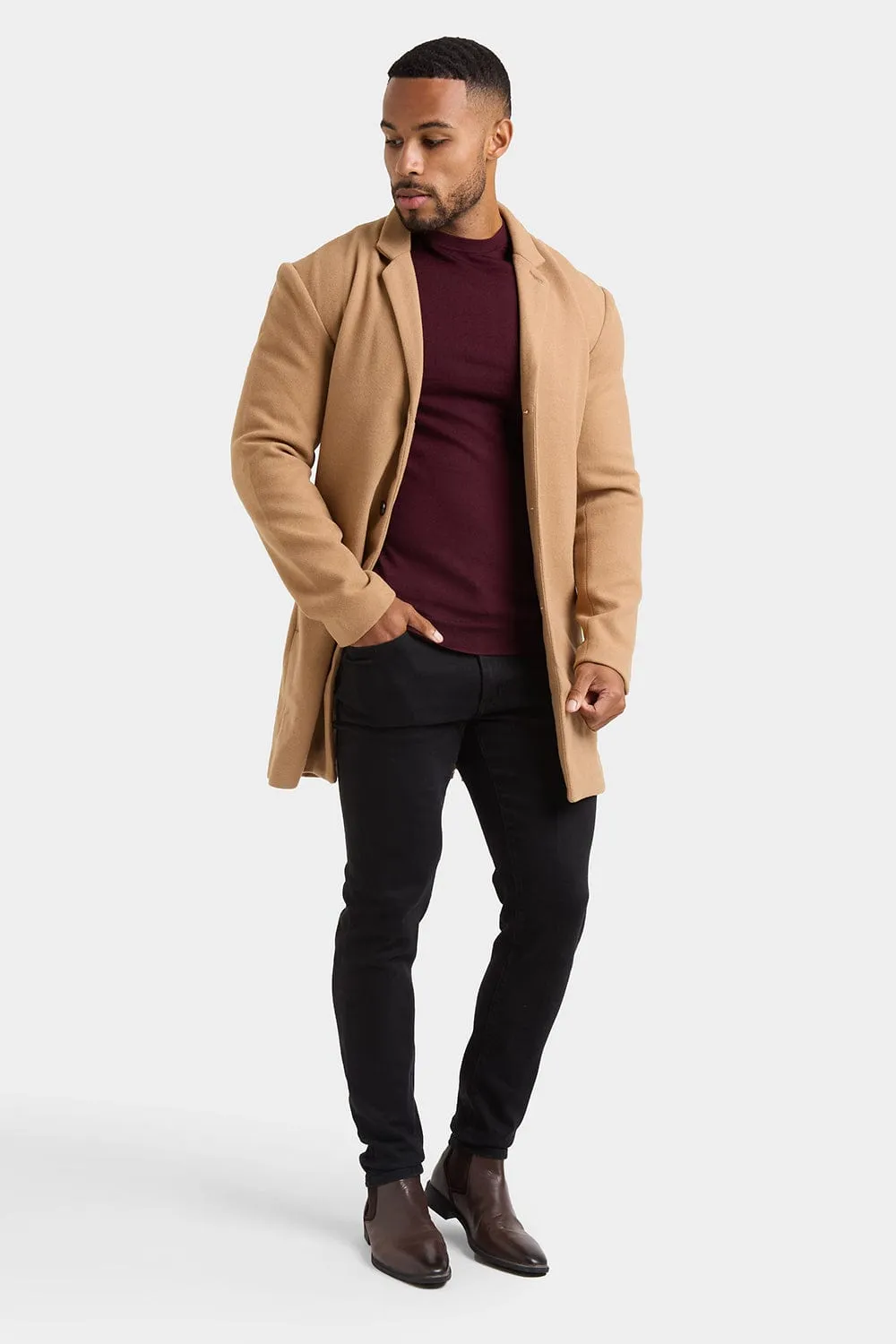 Single Breasted Overcoat in Camel