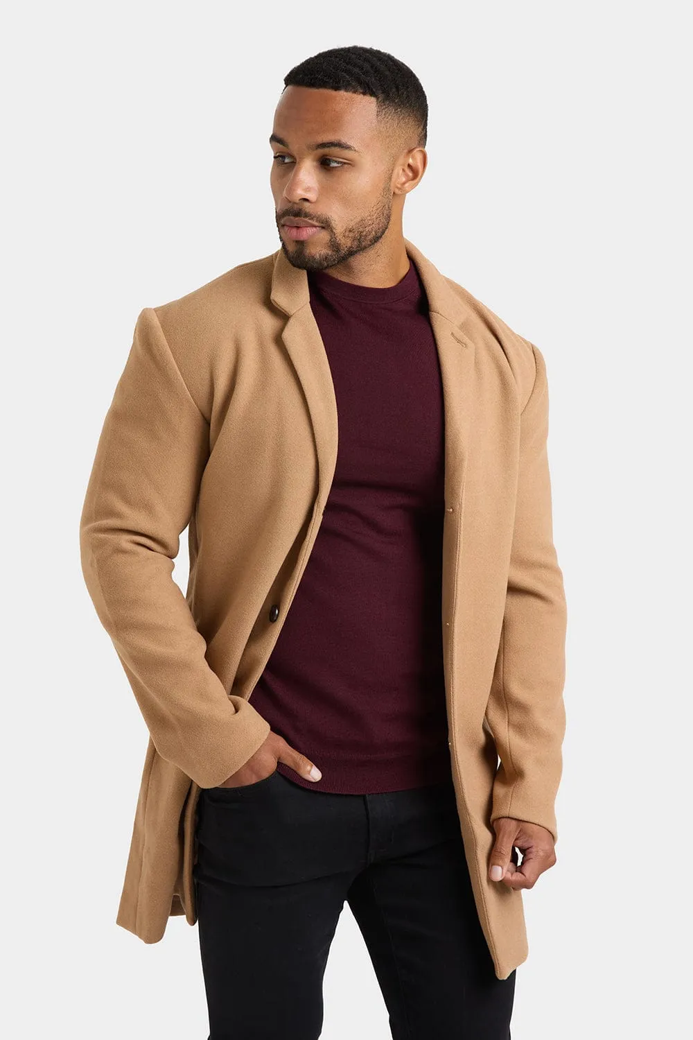 Single Breasted Overcoat in Camel