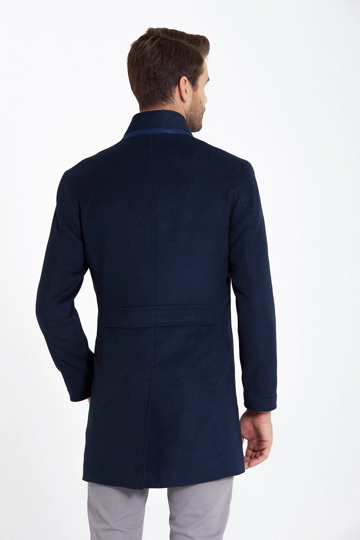 Slim Fit Cachet Notch Lapel Light Navy Overcoat