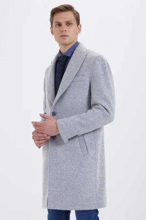 Slim Fit Notch Lapel Viloino Wool Light Gray Overcoat, Light Gray 7