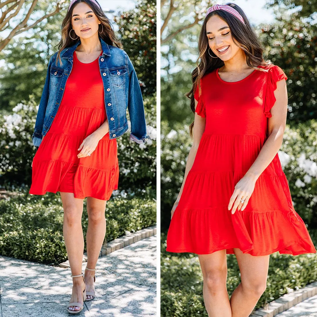 Stay With You Always Red Tiered Dress