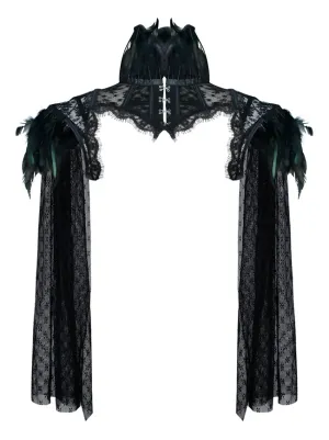 Steampunk High Neck Feather Jacket Shrug with Long Sleeves