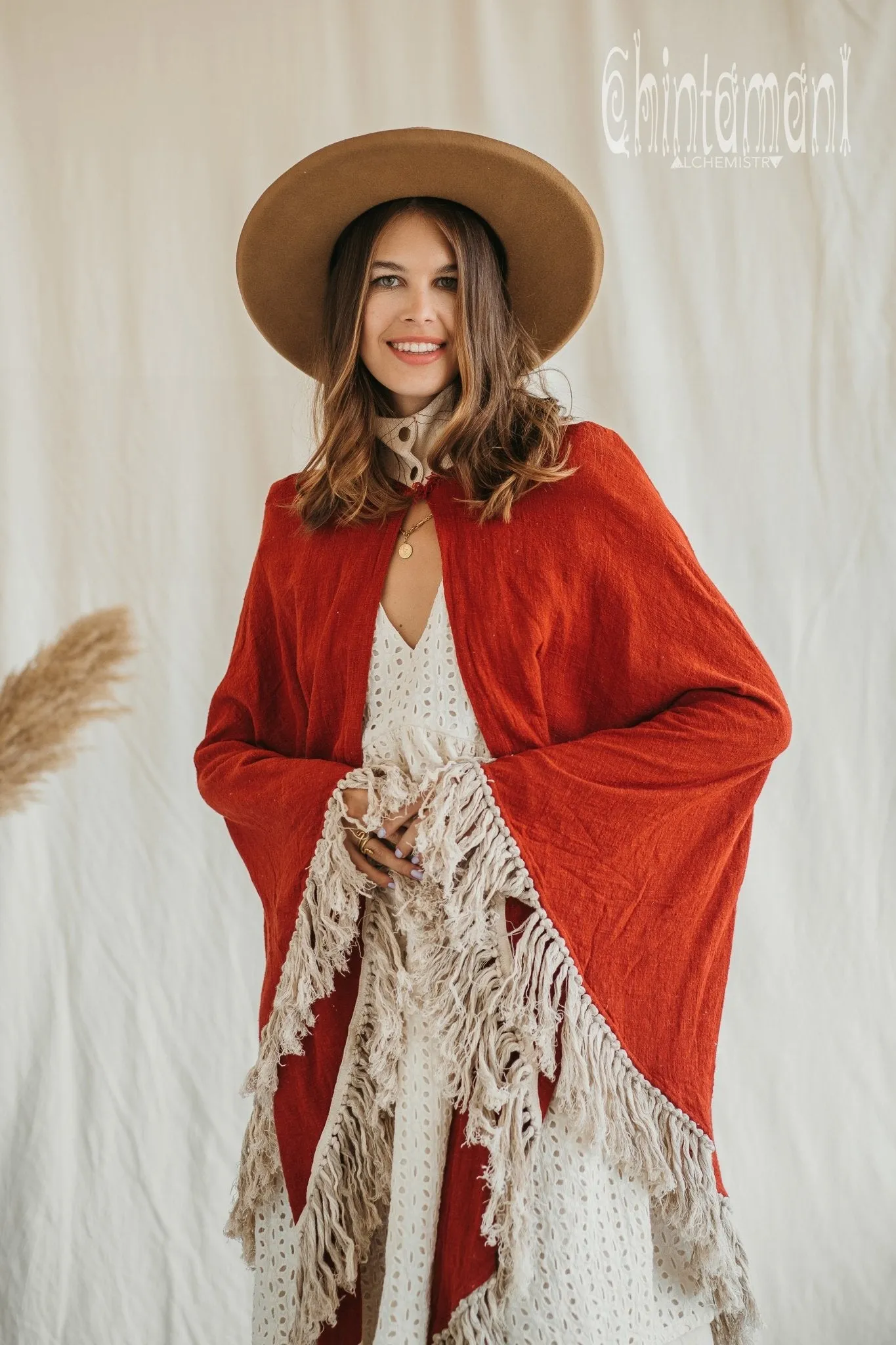 Thick and Thin Poncho / Soft Cotton   Cotton Canvas / Red Ochre