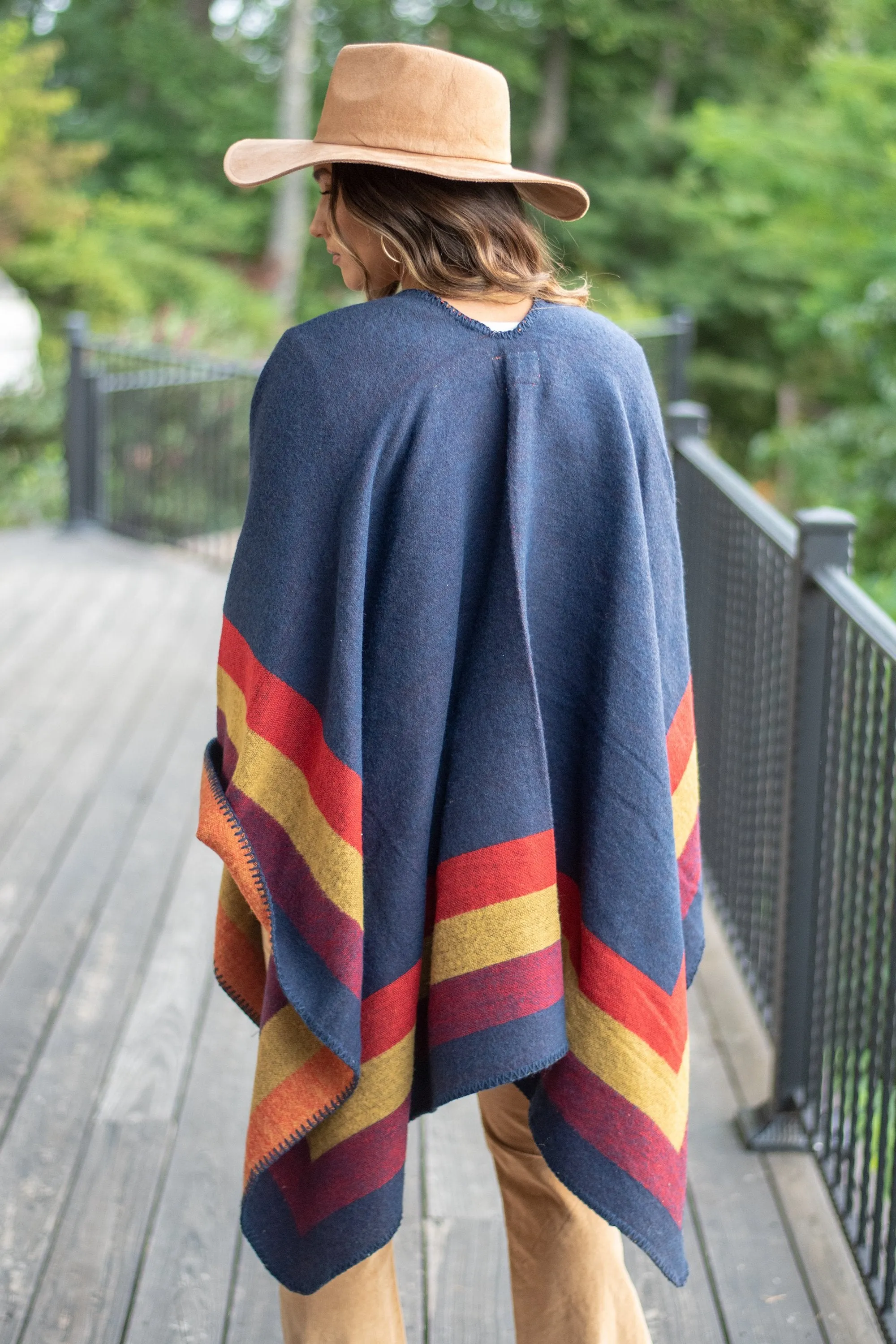 Traveling Out West Navy Multicolored Poncho