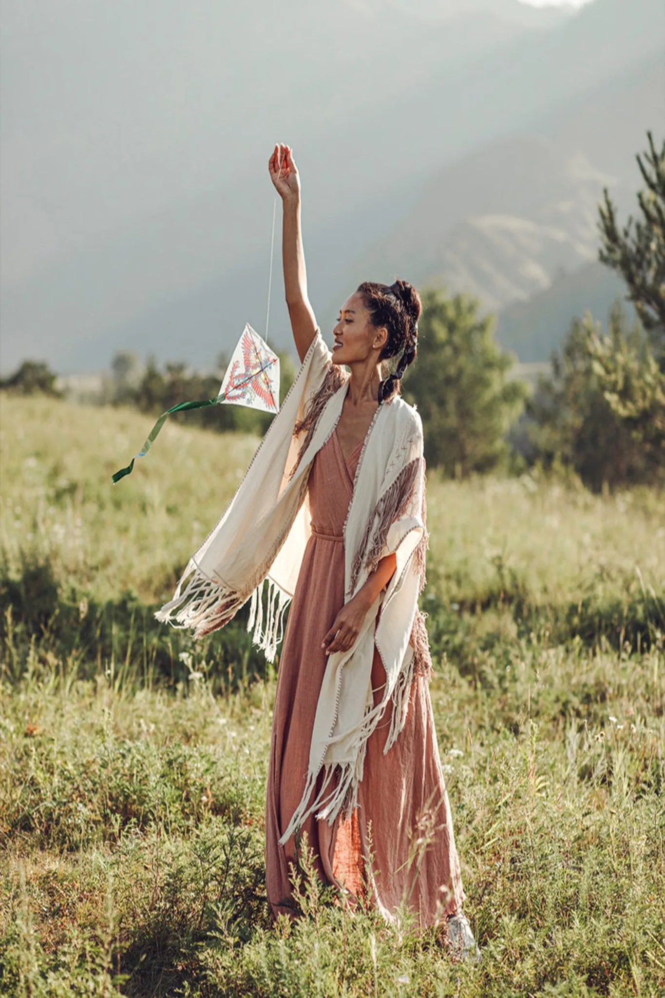 Unique Off-White Boho Poncho with Hand Loomed Tassels