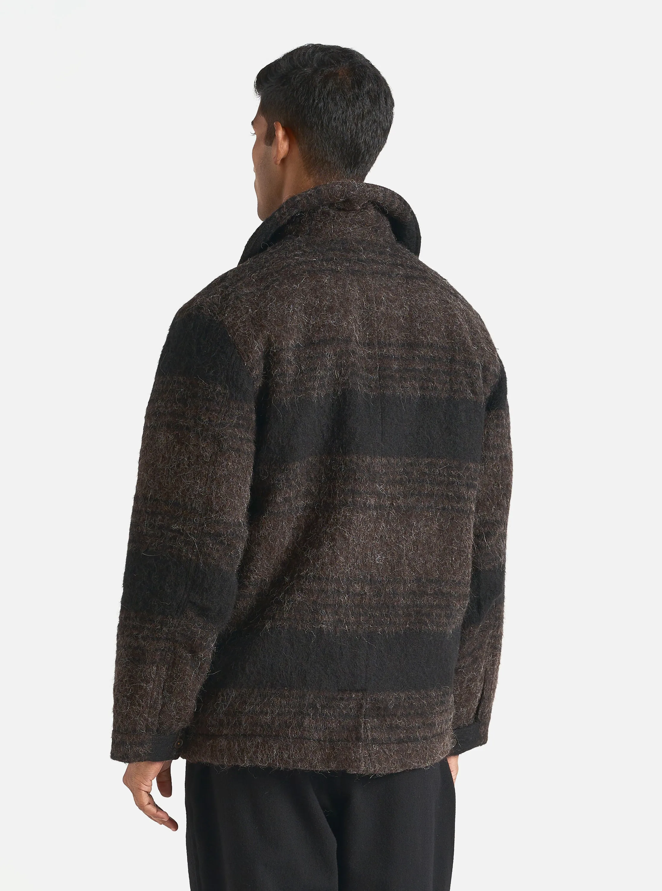 Universal Works Peacoat in Brown/Black Alpaca Recycled Mix