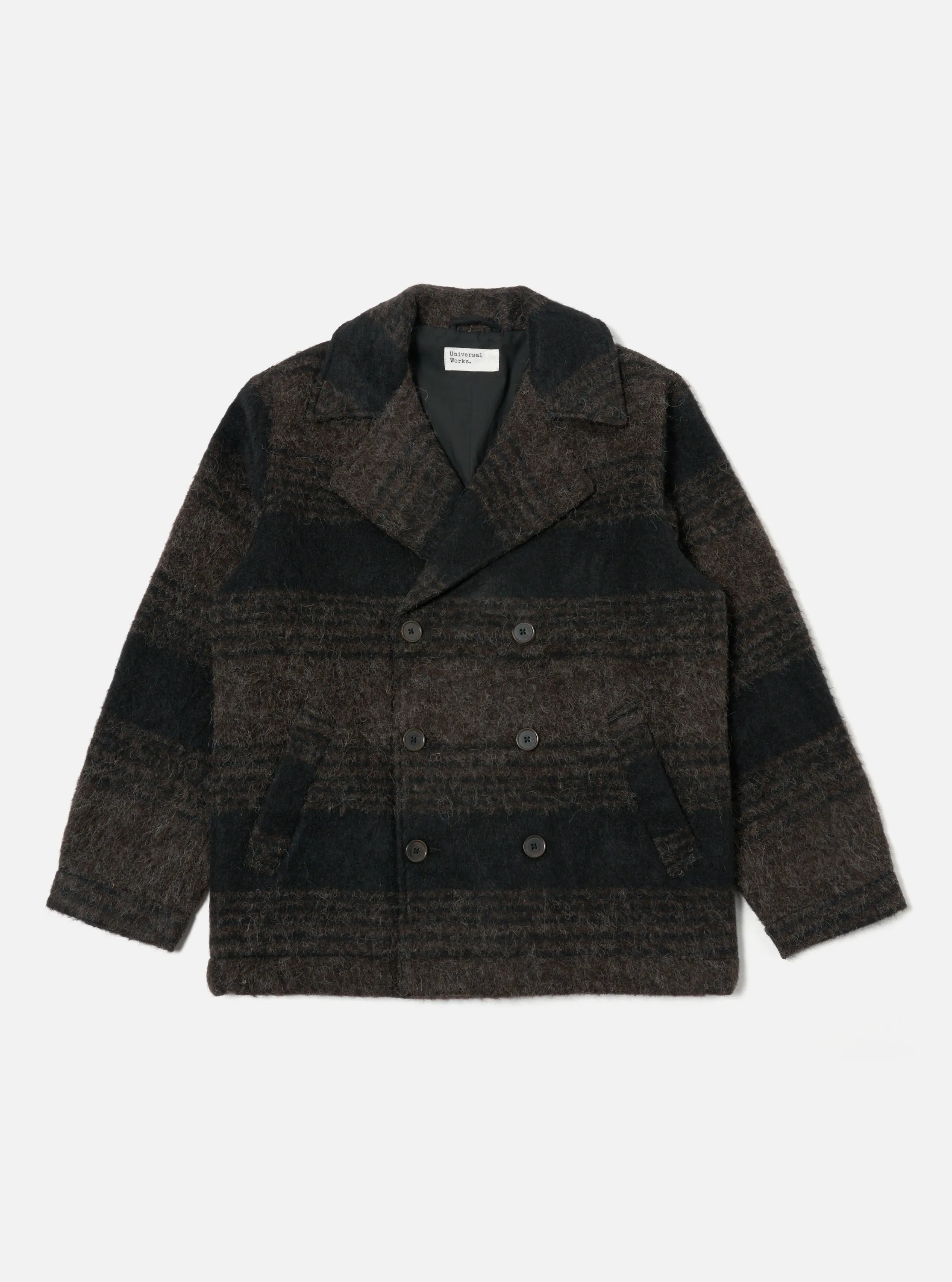 Universal Works Peacoat in Brown/Black Alpaca Recycled Mix