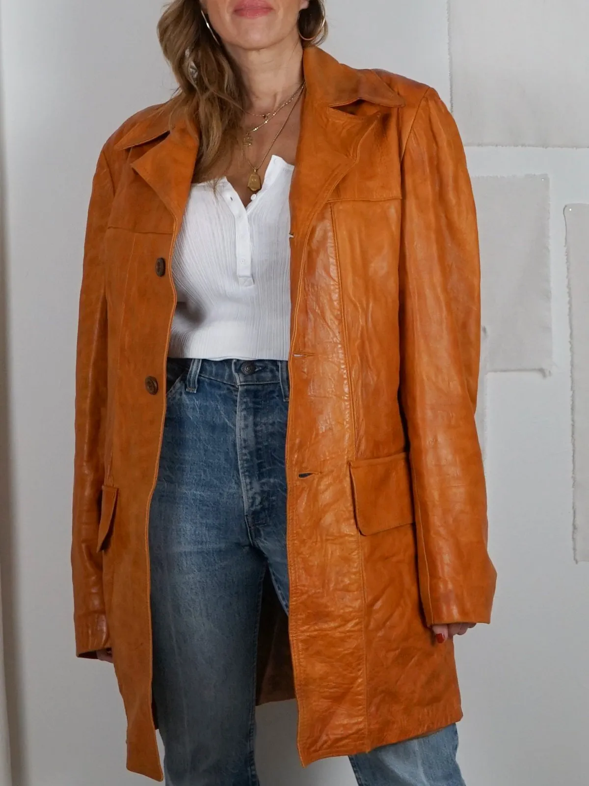 Vintage 70's Caramel Leather Coat