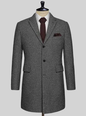 Vintage Plain Dark Gray Tweed Overcoat