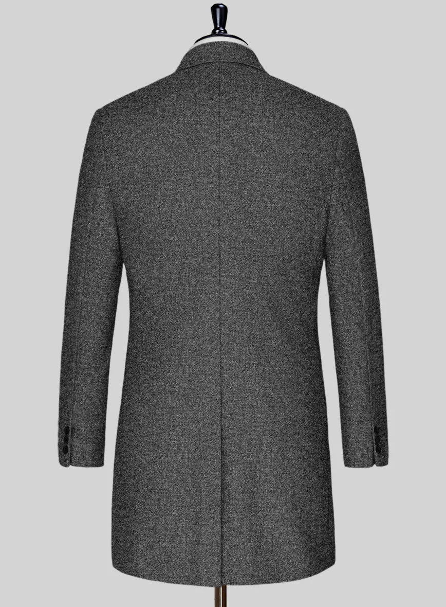 Vintage Plain Dark Gray Tweed Overcoat