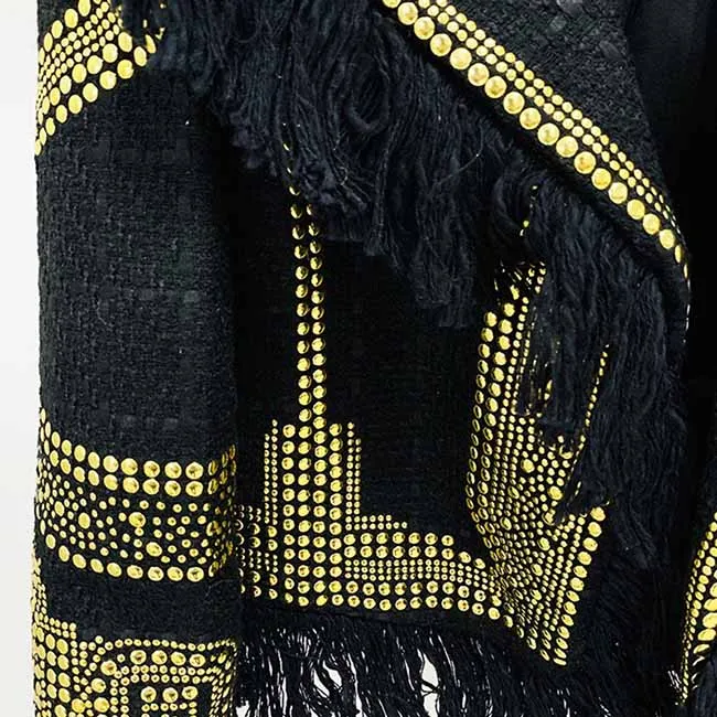 Women Black Blazer With Tassel tweed Jacket Coat