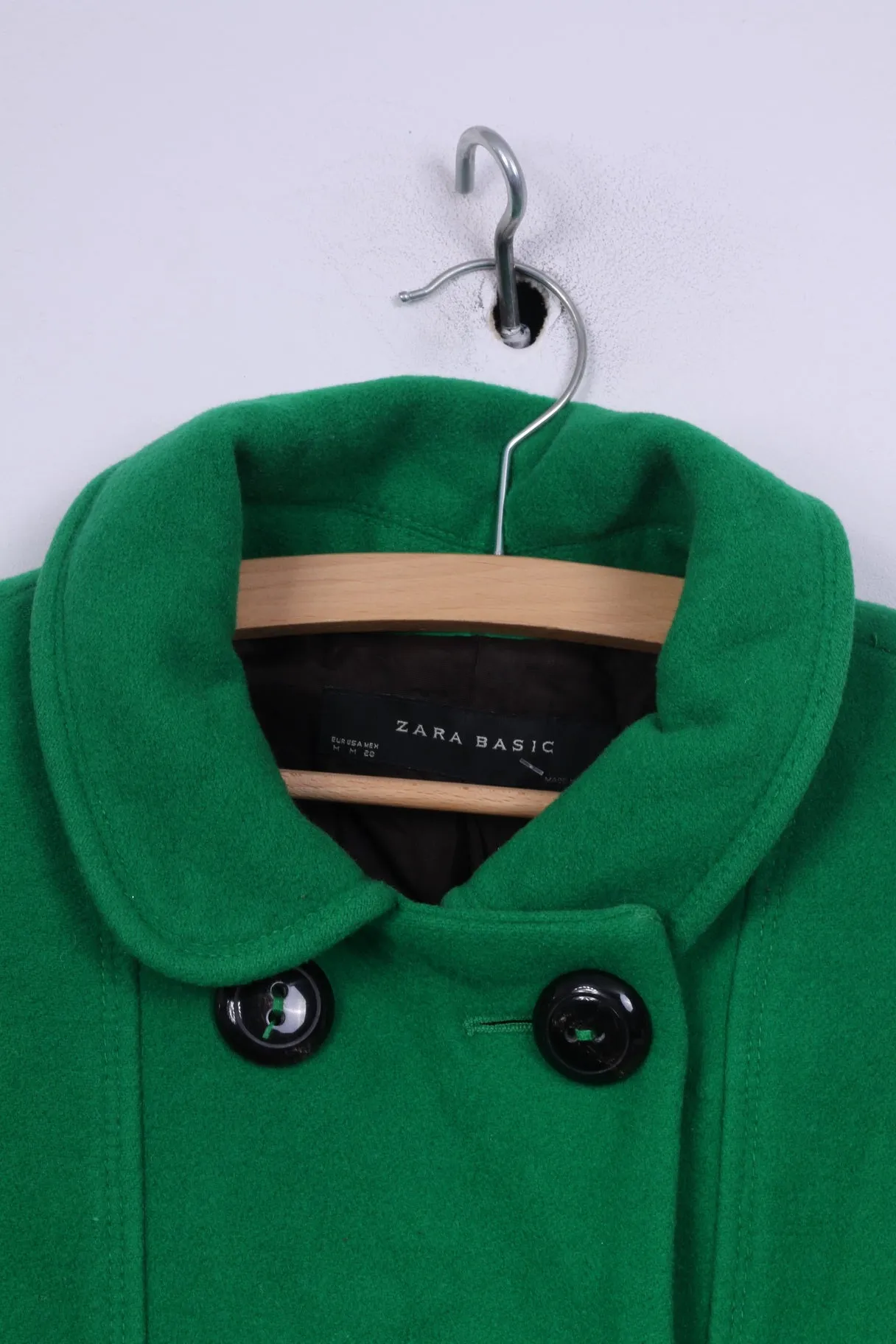 Zara Basic Womens M Peacoat Green Double Breasted Jacket Wool Nylon