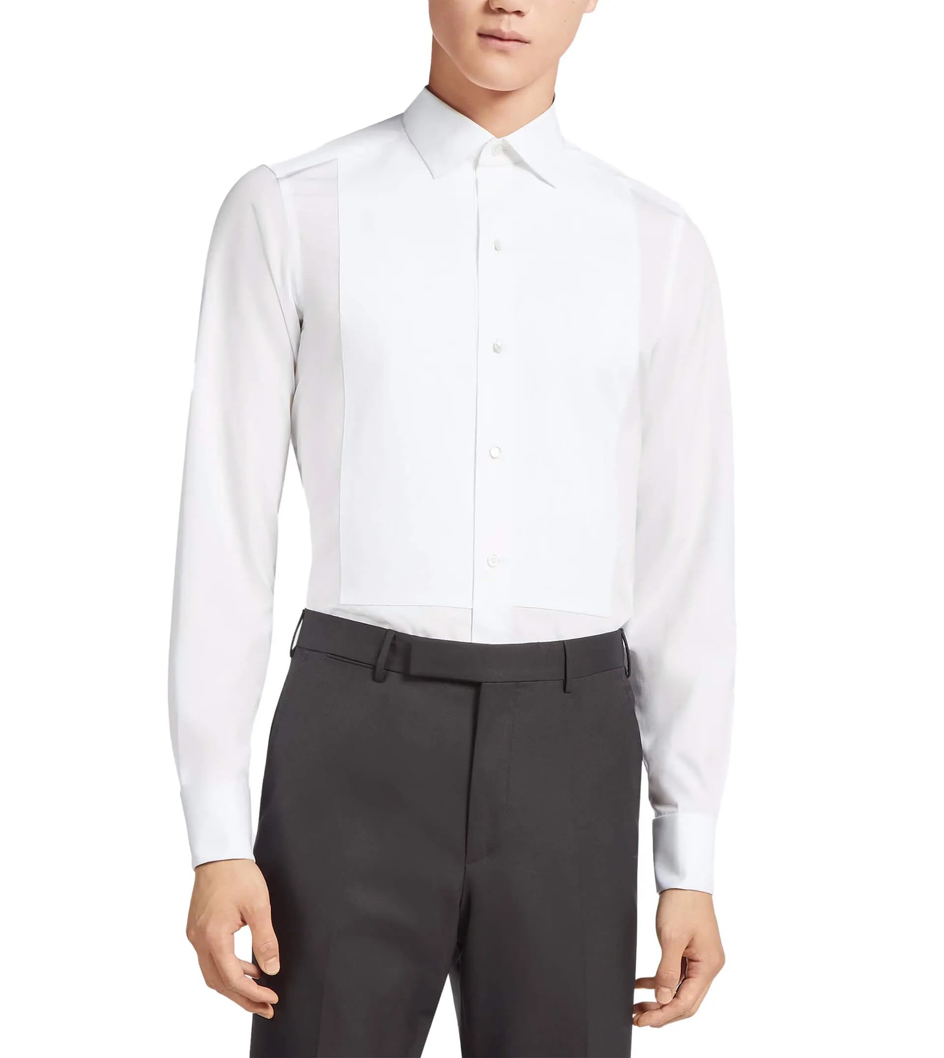 ZEGNA Barrel Cuff White Dress Shirt